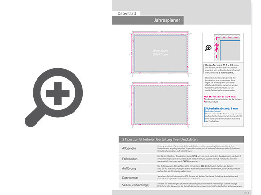 Product Bild jahresplaner_din_a7_quer_(105_x_74_mm)__4_4_beidseitig_farbig